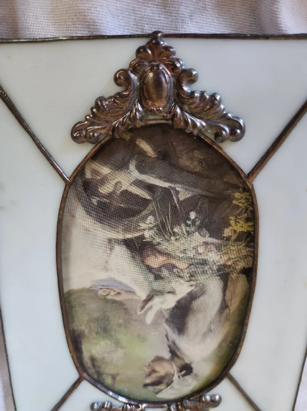 Vintage Style Ornate White Milk Glass Picture Frame Victorian Cottage 5x7